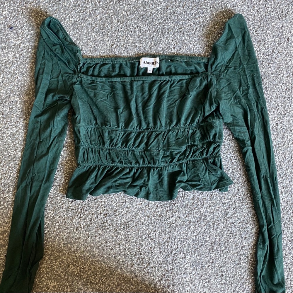 About Us Dark Green Long Sleeve Crop Top